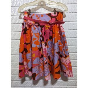 A.B.S. by Allen Schwartz Women's Orange Purple Floral Belted Full Skirt Size 2